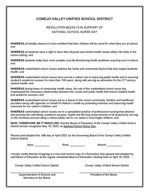 National School Nurse Day Resolution